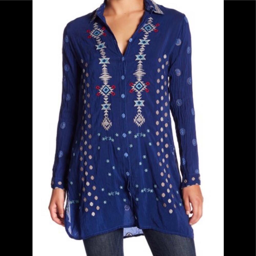 NWT Johnny Was Nova Button Down Tunic Blue S